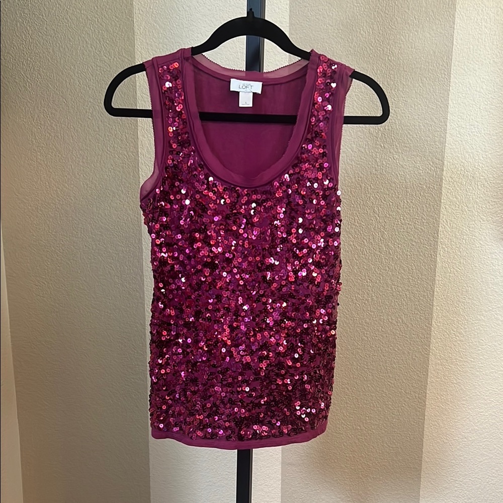 LOFT Pink Sequin Sleeveless Tank Top